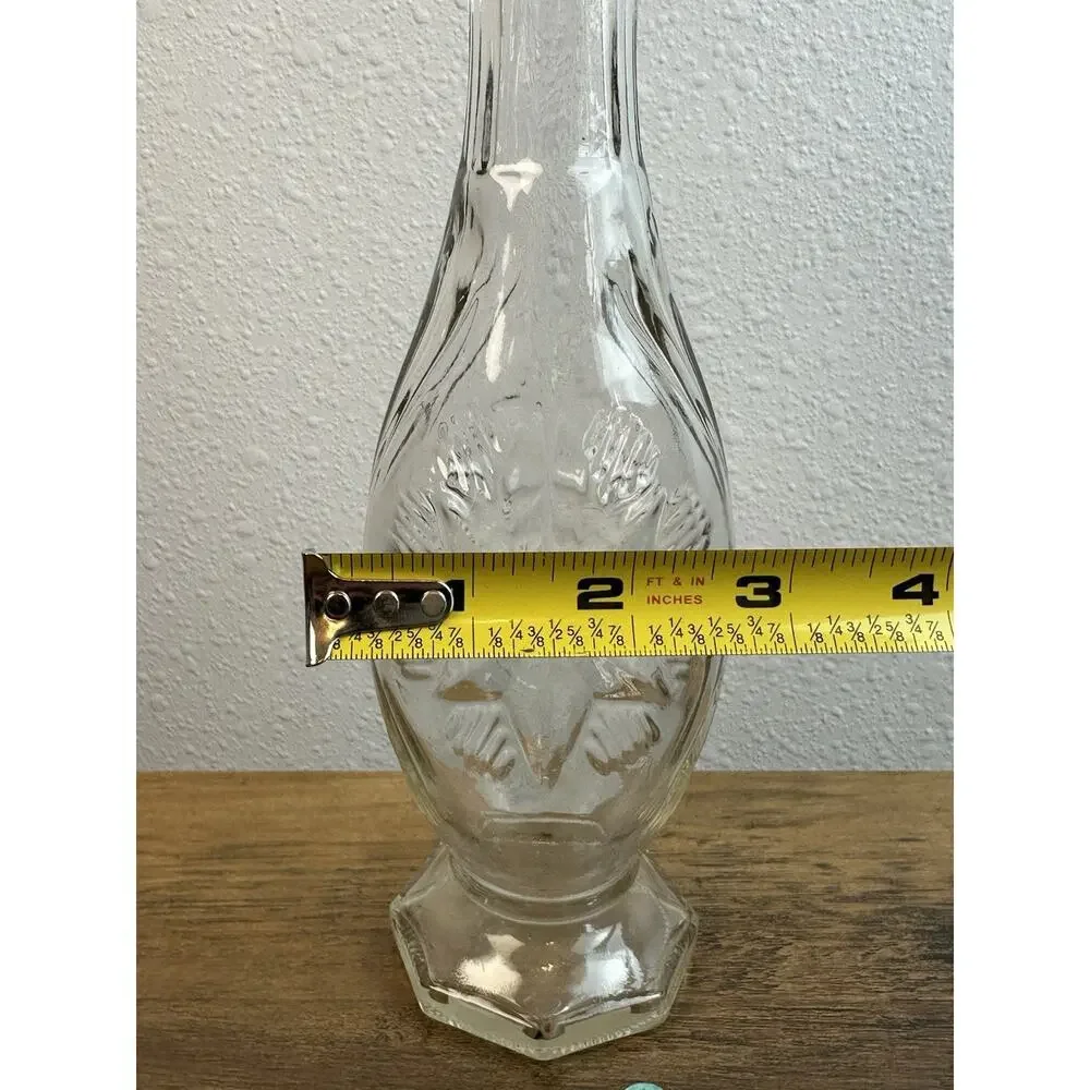 Clear Rounded Star Engraved Vase, 9 inches tall, ribbed sides, Great condition